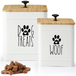 PERFNIQUE Dog Treat Container, Airtight Dog Treat Jar Set of 2, Dog Cookie Jar for kitchen Counter, Pet Treat Container, Dog Treat Canister and Storage, 7.8x6.2 & 7.3x5.5(White)