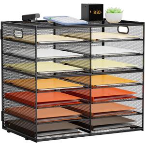 Marbrasse 8 Tier Desktop Literature Organizer, Mesh Paper Organizer Desk Organizers, File Sorter Mail Center Paper Storage Cabinet Classroom Keepers Mailbox for Office Home School, Black (A4 paper only - 8 tier)