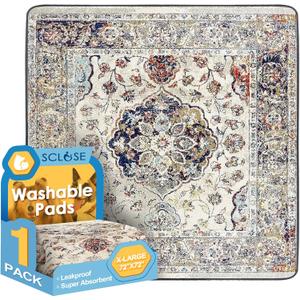 Washable Pee Pad for Dogs Extra Large, 72" x 72" Reusable Puppy Pads Waterproof Dog Rugs, Super Absorbent, Leakproof, Dog Crate Pad, Playpen Mat, Whelping Pads, Vintage Medallion