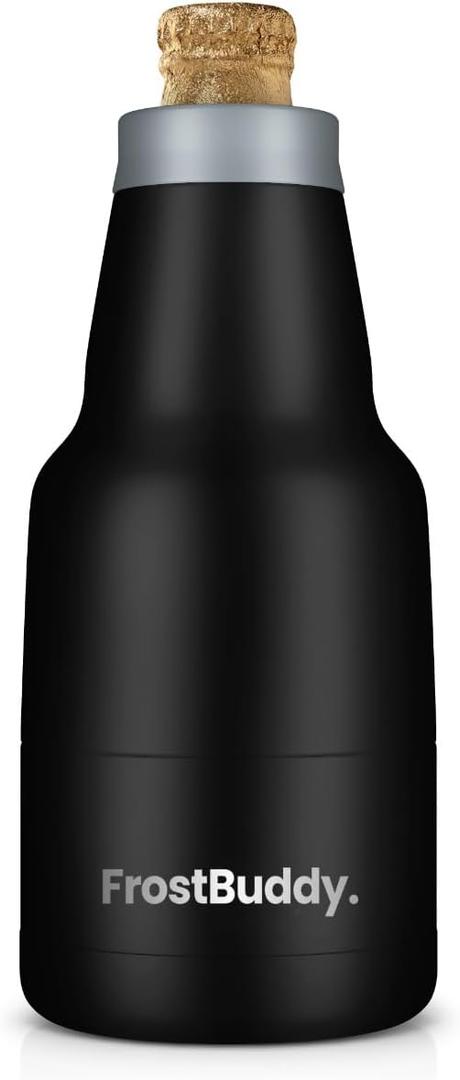 Frost Buddy Chubby Buddy - Mexican Beer Bottle Cooler - Stainless Steel Double Wall Vacuum Insulated compatible with Modelo Beers (Black)