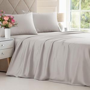 Bamboo Sheets King Size - Cooling Sheets for King - 100% Rayon Derived from Bamboo - Soft, Breathable & Hotel Luxury Bedding - 1 Flat & 1 Fitted and 2 Pillowcases w/ 16 Inch Deep Pockets - Light Grey
