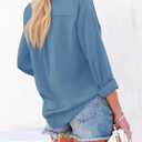 Aoudery Button Down Shirts for Women Long Sleeve Collared Blouses V Neck Work Business Office Tunic Chiffon Tops (Blue, XS)