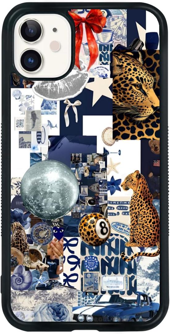 Cute Trendy Coquette Leopard Collage Pattern Aesthetic Phone Case for iPhone 15 Case Durable Shockproof Phone Cover for Teen Girls Women Kids Girls - 6.1Inch