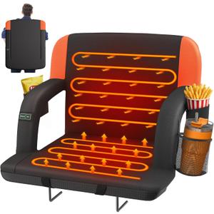 HOPERAN Dual-Sided Heated Stadium Seats for Bleachers with Back Support, 3 Levels Heating Bleacher Seats with Backs and Cushion Wide, 5 Pockets Portable Stadium Chair for Outdoor Sports (Orange)