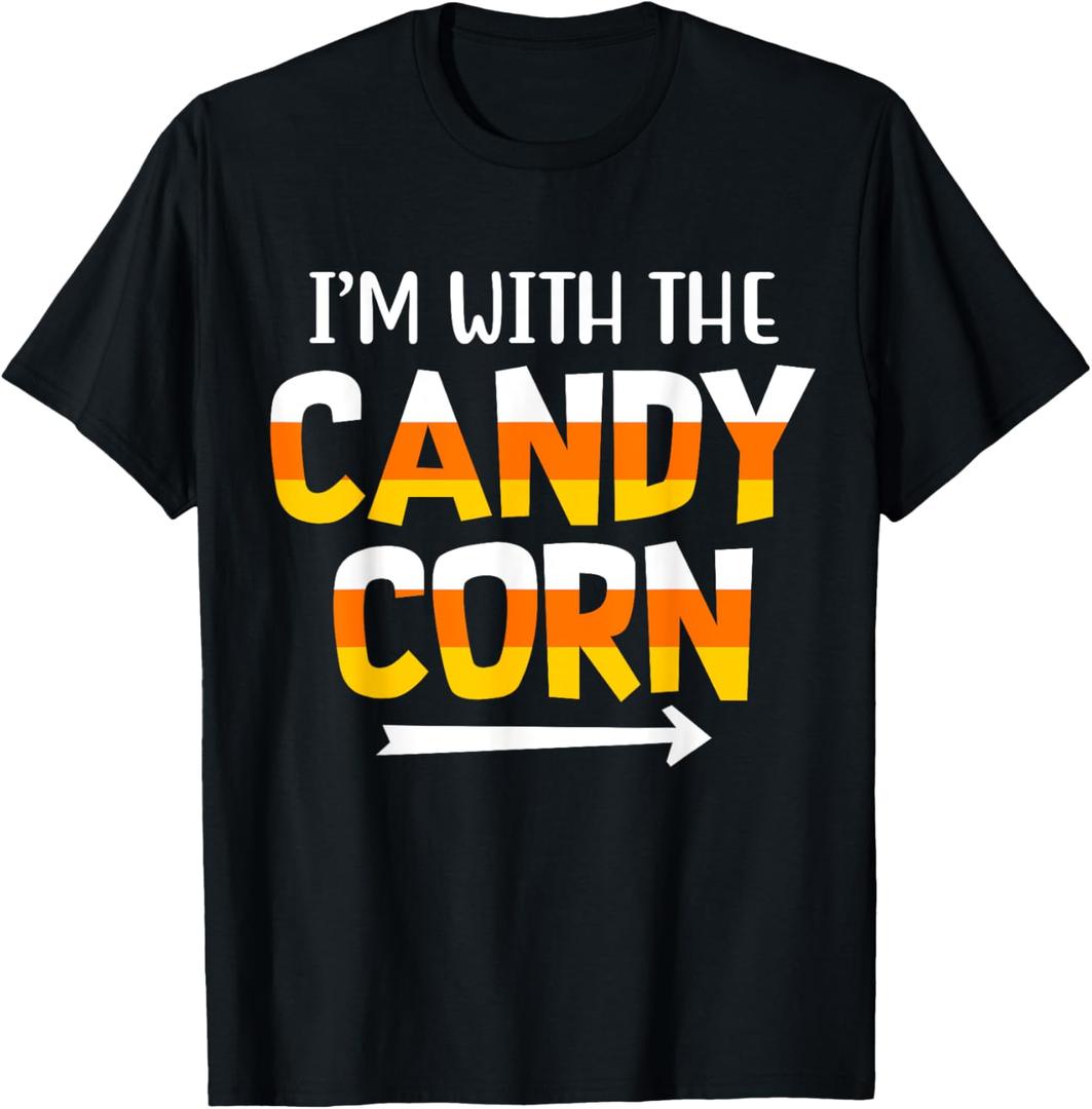 Funny I'm With Candy Corn Halloween matching Couples T-Shirt, L