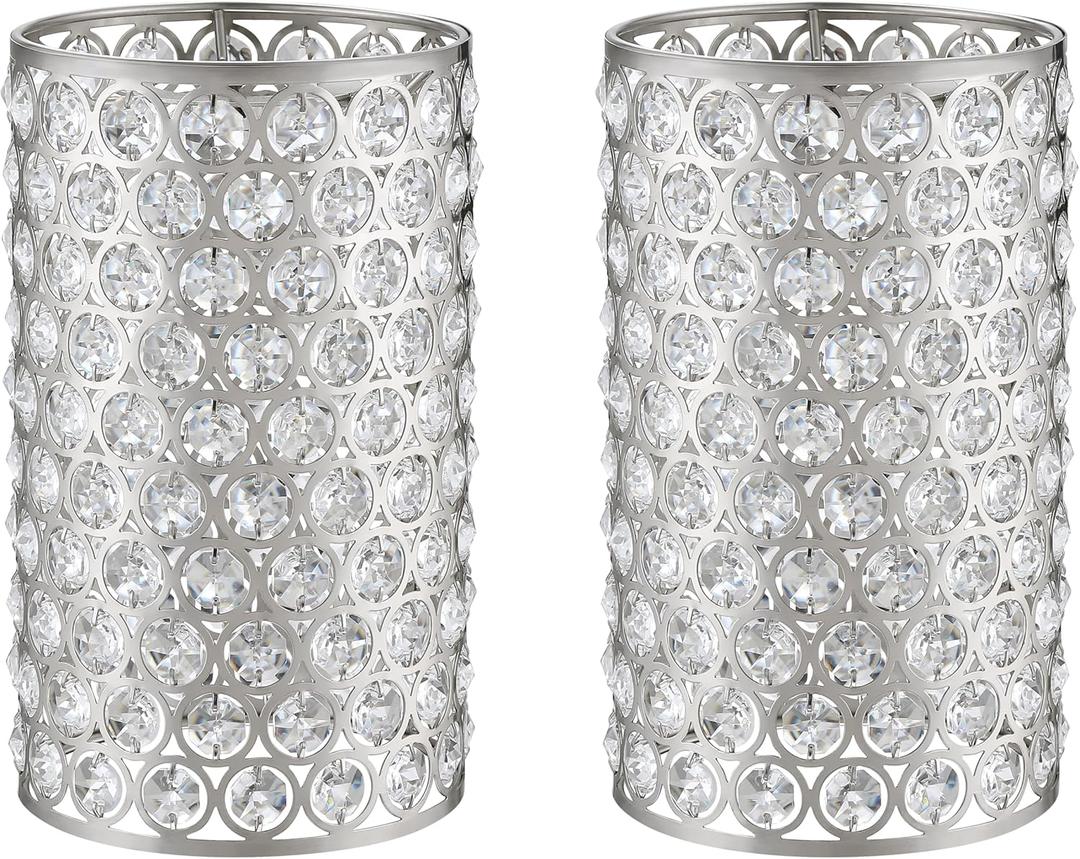 Doraimi Lighting 2 Pack Polyhedral Crystal Metal Pendant Ceiling Chandelier Wall Sconce Lamp Replacement Covers Shade Fixture Brushed Nickel Finish,1.66" Fitter Size,7.9" high*4.8" Diameter