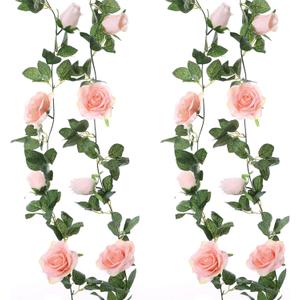 Felice Arts 2 Pack Pink Artificial Flower Garland, Each 6.5FT Fake Rose Vines, Hanging Floral Rose Garland for Wedding Baby Shower Swing Table Home Party Decor