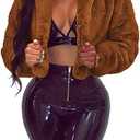 RAMOUG Womens Winter Outerwear Faux Fur Long Sleeve Crop Jacket Shaggy Coat Open Front Cardigans, Size S 