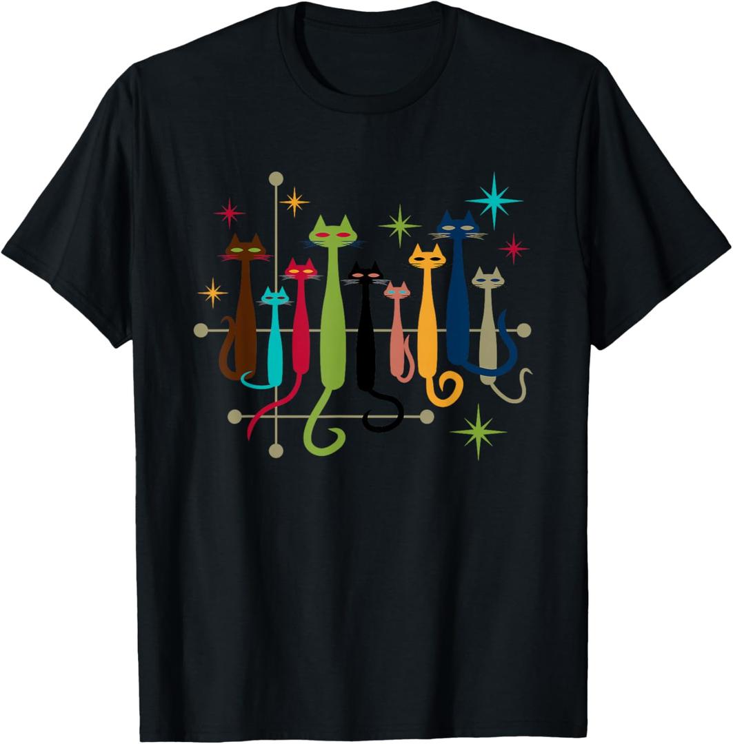 Vintage Retro Mid-Century Modern Look Cats 50s, 60s Style T-Shirt, Size Small Women