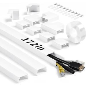 Wall Cable Hider to 3-4 Wires, LZEOY 172in Cord Hider for Wall Mount TV, White Cord Covers for Wires on Wall, Wall Cord Cover Wire Covers for Cords, Large Cable Management Kit 11xL15.7in W1.18inH0.6in