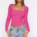 Selene Womens Y2K Long Sleeve Sexy Backless Crop Tops Square Neck Tie Back Slim Fit Going Out T Shirt Top (Pink, M)