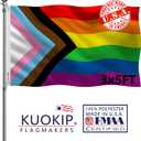 Double Sided Inclusive Progress Pride Rainbow Flag 3x5 Made in USA Outdoor Heavy Duty 3 Ply Polyester LGBTQ Rainbow Flags with White Starting Tape and 2 Brass Grommets