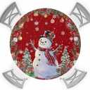 Christmas Round Fitted Tablecloth with Elastic Snowman Red Tablecloths Pine Cone Berry Wreath Table Cover for Kitchen Xmas Holiday Party Indoor Outdoor Waterproof Fits Tables up to 45"- 54" Diameter
