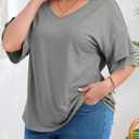 Beautife Womens Plus Size V Neck T Shirts Short Ruffle Sleeve Blouses 2026 Summer Casual Loose Fit Knit Tops (Gray, XXXL)