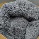 Bedfolks Calming Donut Dog Bed, 36 Inches Round Fluffy for Large Dogs, Anti-Anxiety Plush, Machine Washable (Dark Grey, Large)