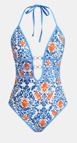 CUPSHE Double Dusk Black One-piece Swimsuit in Blue, XL