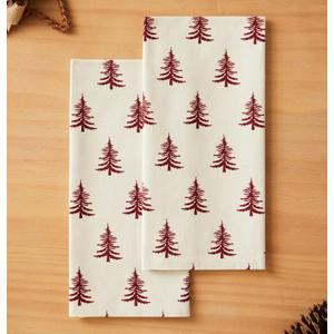 YZJZEDS 100% Cotton Christmas Kitchen Towels Set of 2, Winter Xmas Decorative Dish Towels with Hanging Loop 18x25 Inch Absorbent Reusable Cotton Cleaning Cloths,Burgundy