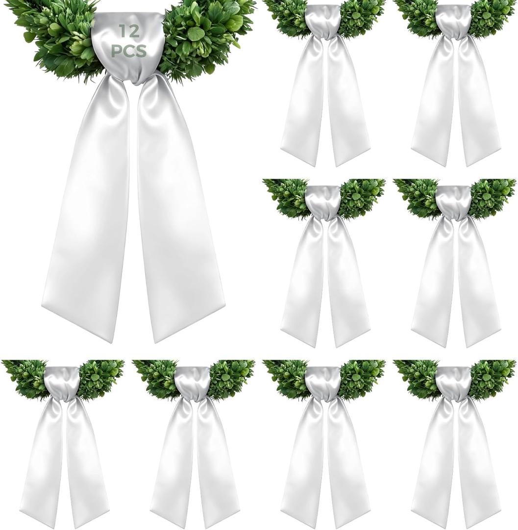 12PCS Wreath Sash for Front Door, 59.1'' Blank Wreath Sash Accessories Embroidery Plain Blanks for Embroidery Monogram Party Farmhouse Indoor Outdoor Wedding Decor
