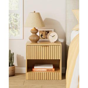 Small Nightstand, Modern Night Stand, Bedside Table with Drawer and Open Shelf, Cube Design, Small Side Table for Bedroom, Living Room, Oak