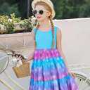 Lovekider Little Girls Casual Cotton Sleeveless Dresses Summer Swing Twirly Sundress Kids 3D Cute Sun Dress 4-8T (6 Years, Blue-purple Mermaid)