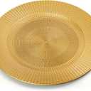 Hiceeden 12 Pack Gold Charger Plates for Dinner Plates, 13" Round Plastic Chain Shaped Charger Service Plates, Decorative Chargers Bulk for Table Setting, Wedding, Party, Event