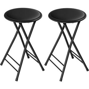 Lavish Home Folding Stool - Set of 2 Counter Height Bar Stools 24-Inch Backless Folding Chairs with 225lb Capacity for Kitchen, Rec Room, or Game Room (Black)