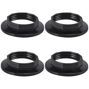 DiCUNO E12 Lamp Shade Collar Rings, E12 E14 Threaded Candelabra Base, Retainer Lock Socket Replacement, C7 Small Night Light Holder, Inside Diameter 1.1 inches (28mm), Black, 4-Pack