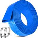 2.5 IN x 60FT Pool Backwash Hose Heavy Duty Drain Discharge Double PVC Layflat Hose with 2 Clamps, Weatherproof Burst Resistant for Water Transfer, Sump Pump, Pool Filter, Pool Drain (18.3M, Blue)