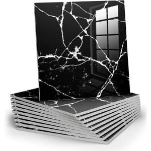 10pcs Marble Peel and Stick Backsplash Waterproof Washroom Wall Panels, Peel and Stick Tile, PVC Wall Panels for Kitchen (Black Marble Tiles, 11.8" x 11.8" x2.5MM x 10Pack)