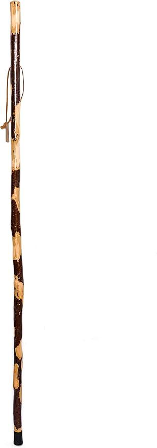 Handcrafted Nature Wood Hiking Stick 55 Inches Long - with Hand Strap and Rubber Tip Cover - Transparent Waterproof Painting Coating