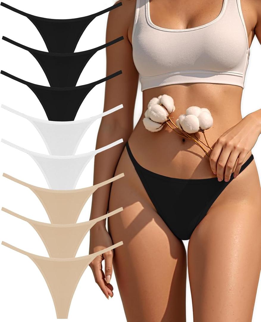 Cotton G-String Thongs for Women Underwear Breathable Stretch Low Rise Panties T-back Sexy Ladies 8 Pack (Medium, Cc-8 Pack-3 Color)