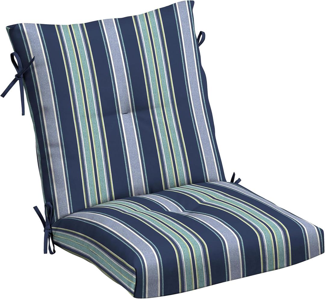 Arden Outdoor Plush Modern Tufted Blowfill Dining Chair Cushion, 21 x 40, Rain-Proof, Fade Resistant, Tufted Cushion for Dining and Bistro Chairs Sapphire Aurora Blue Stripe