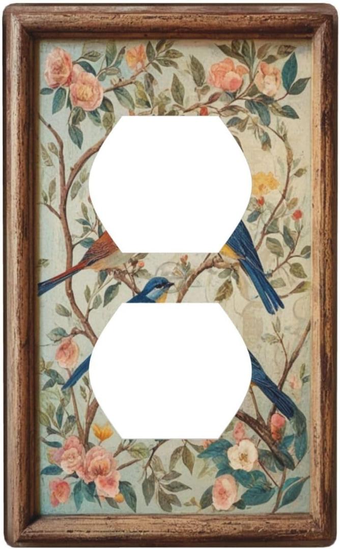 Decorative Art Light Switch Covers Vintage Bird - Flower Painting 1 Gang Single Duplex Outlet Wall Plate Switchplate Electrical Faceplate for Home Decor
