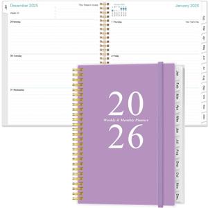 2026 Planner - Weekly Monthly Planner 2026 from January 2026 to December 2026 with 12 Monthly Tabs, Flexible Cover, Inner Pocket, 8.5" x 11", Purple