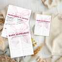Baby Alphabet & Predictions Advice Theme Baby Shower Game Activities- 25 Watercolor Pink Bow Game Cards(5’’x7’’) For Boys & Girls- Decorations & Supplies For Baby Shower & Gender Neutral Party-C03