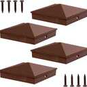 Azdele 8" x 8" Heavy Duty Aluminum Pyramid Post Caps Cover for True 8" x 8" Wood Post or True 7.5" x 7.5" Wood Post(with Spacer Liner), with Matte Finish Powder Coated Surface, Fence of Decks Brown