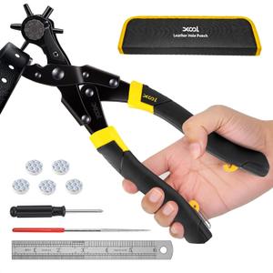 XOOL Round & Oval Leather Hole Punch Set, Upgraded Long Handle Revolving Punch Plier Kit for Belts, Watch Bands, Straps, Dog Collars, Saddles, Shoes, Fabric, DIY Home & Leather Craft Project