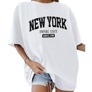 ORANDESIGNE Women’s Oversized Graphic Print Short Sleeve Tunic Tops Crew Neck Casual Drop Shoulder T Shirts XL