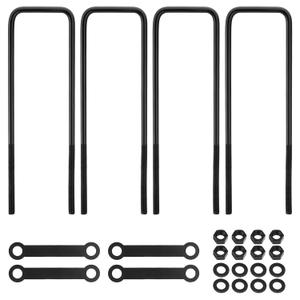 16 inch Square Bend U-Bolt Kits, Heavy Duty Steel Square U-Bolts with 6 inch Tie Plates for Truck Chassis
