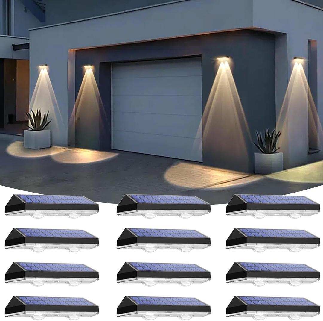 Solar Fence Lights Outdoor  3000/4000/6000K 3 Mode, IP65 Waterproof Fence Lights Solar Powered, Dusk to Dawn Solar Light for Outside, Backyard/Step/Patio/Deck/Stair Railings and Wall (12 pack)
