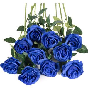 Flojery 10pcs Royal Blue Silk Roses Artificial Rose Flowers Long Stem for DIY Wedding Bouquet Table Centerpiece Home Decor (Royal Blue)