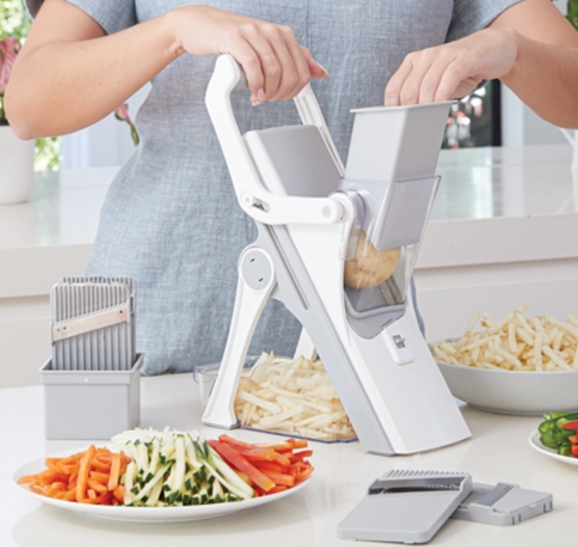 Upright Mandoline Slicer – 5 Stainless Steel Blades, BPA-Free and Dishwasher