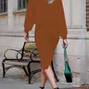 HUUSA Women 2 Piece Sweater Midi Pencil Skirt Set Fall Winter Split Dress Batwing Long Sleeve Oversized Top Casual Outfit (Orange)