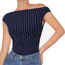 OMKAGI Women One Off Shoulder Y2K Tops Double Lined Slim Fit T Shirts Basic Tees (Blue, M)
