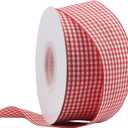 Red Plaid Ribbon Gingham Ribbon Check Ribbon 1.5 Inch 25 Yard Each Roll 100% Polyester Woven Edge for Crafts, Christmas Gift Packing, Wedding Decoration (RED, 1.5INCH)