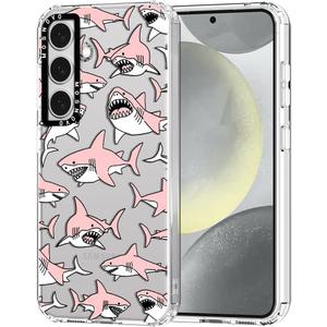 MOSNOVO Case for Samsung Galaxy S24 Plus, [Buffertech 6.6ft Military-Grade Drop Protection] [Anti Peel Off Tech] Clear TPU Bumper Phone Case Cover Design - Pink Sharks