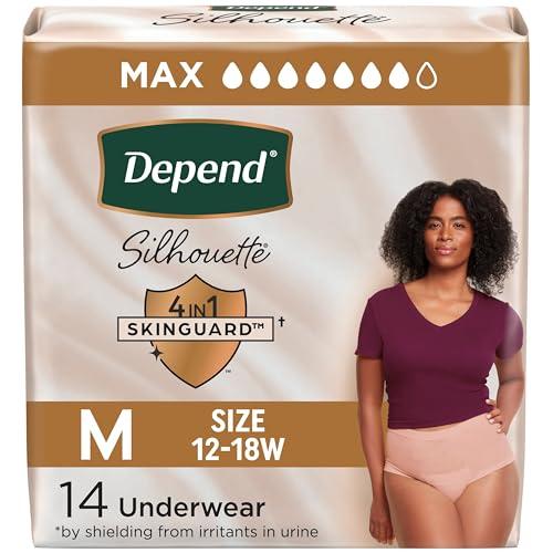 Depend Silhouette Adult Incontinence & Postpartum Bladder Leak Underwear for Women, Maximum Absorbency, Medium, Pink, 14 Count, Packaging May Vary