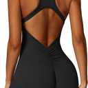 ECUPPER Women Backless Workout Jumpsuits One Piece Sleeveless Gym Rompers Zip Up Tummy Control Scrunch Shorts Yoga Bodysuit (Black, XS)