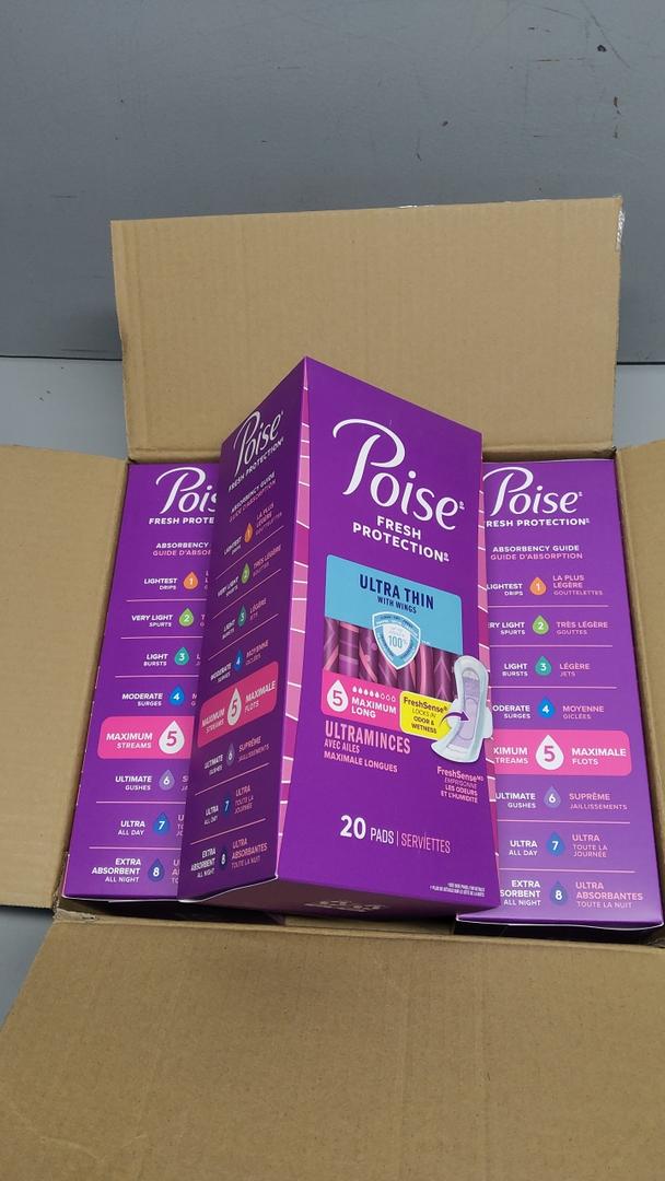 Poise Ultra Thin Incontinence & Postpartum Pads with Wings for Bladder Leaks, 5 Drop Maximum Absorbency, Long Length, 60 Count,