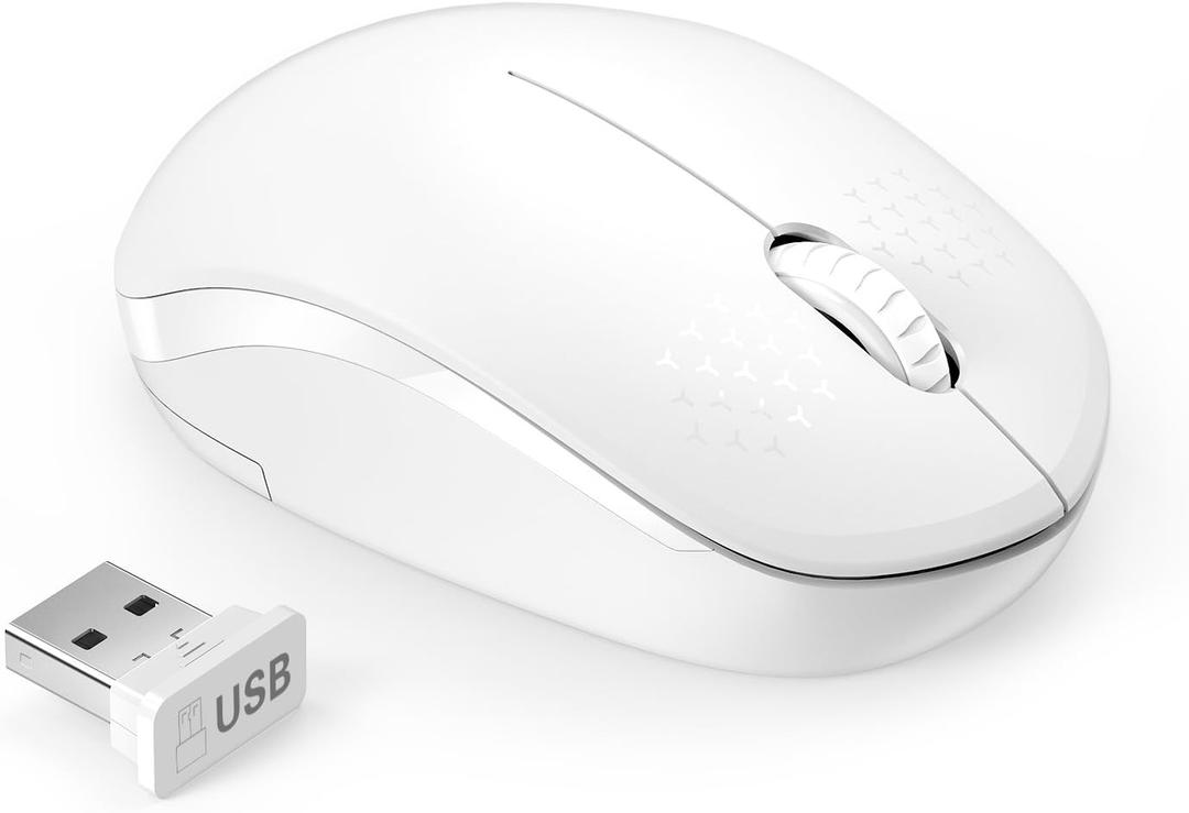 Seenda Wireless Mouse for Laptop, 2.4G Noiseless Mouse with USB Receiver - Optical Tracking Portable Computer Mice for Chromebook, PC, Tablet, Windows System, 24 Months Battery Life - Pure White